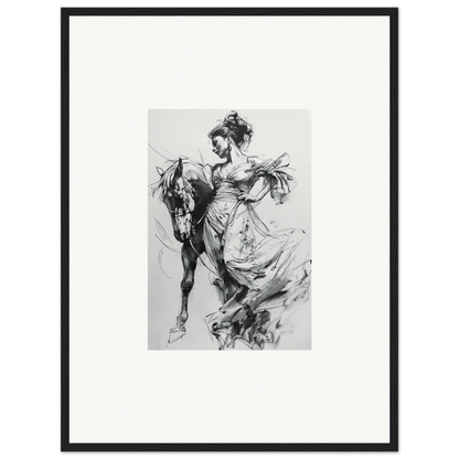 Dynamic black and white sketch of a figure in flowing dress with horse from Stardust Morph Whimsy