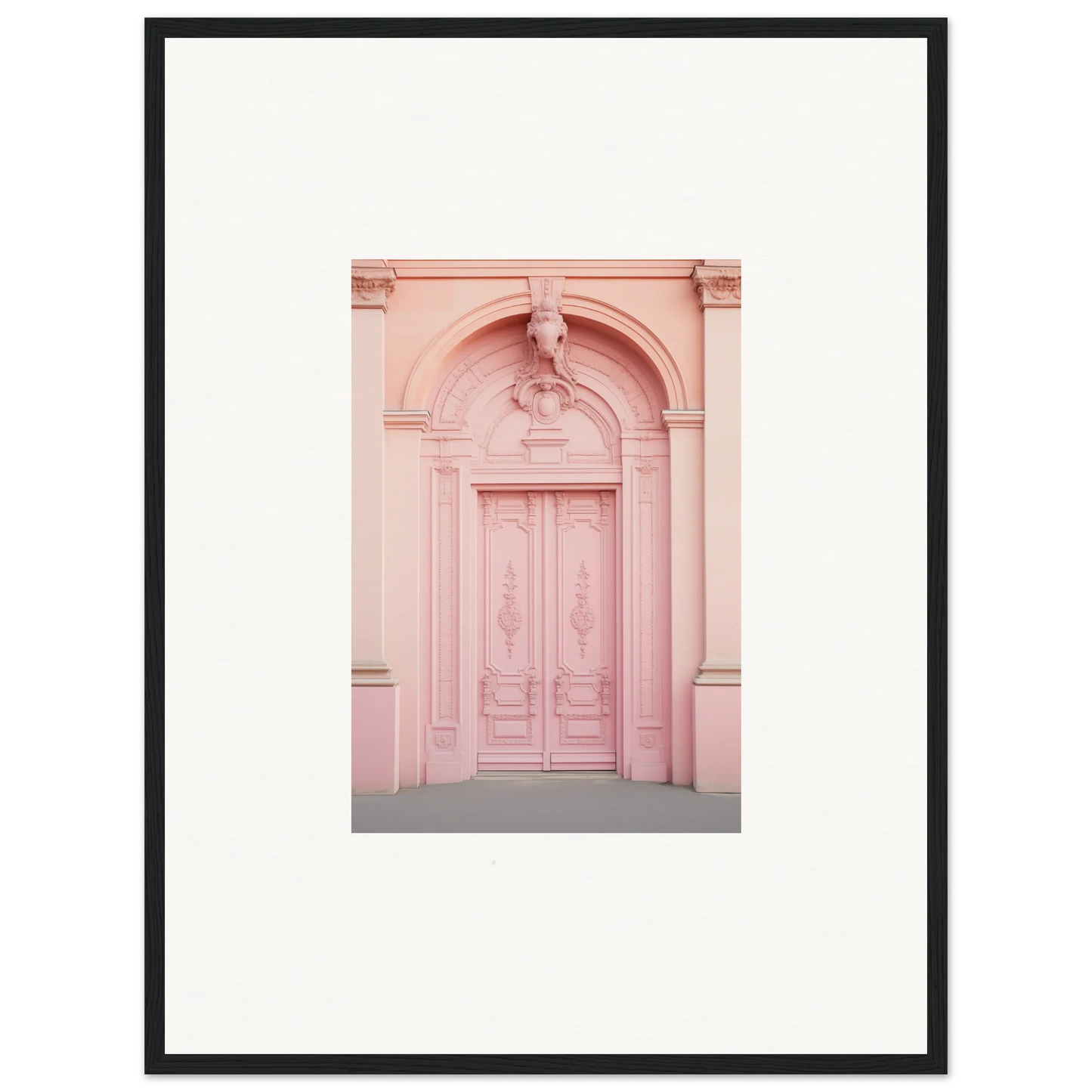 Ornate pink door with classical details in Porphyr Pink Processions special edition art™