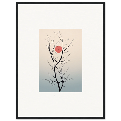 Bare tree branches silhouetted against a red sun in Serene Eclipse wall art