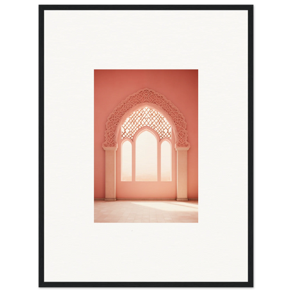 Ornate archway with coral pink Islamic patterns in Versaille Sunset Reimagined art piece