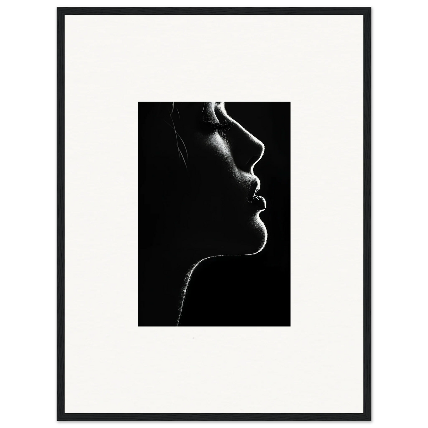 Dramatic black and white profile silhouette from Velvet Void Sensation framed wall art