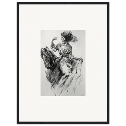 Dynamic black and white sketch of horse and rider from Ephemeral Journey Grafikermania