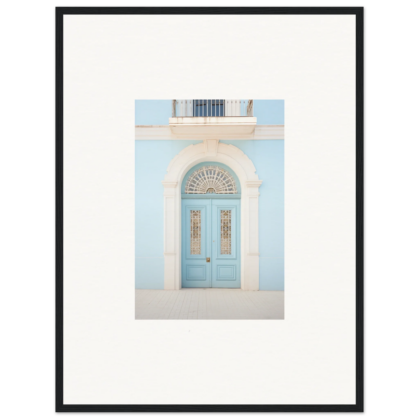 Light blue ornate door with arched fanlight for Delphinium Dream Portal art