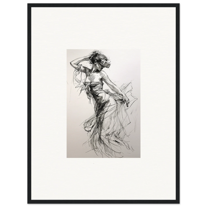 Charcoal sketch of a dancer in flowing dress for Mystic Quantum Soliloquy special edition art™