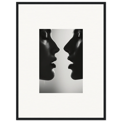 Silhouetted profiles in black and white in Echo’s Embrace premium framed wall art