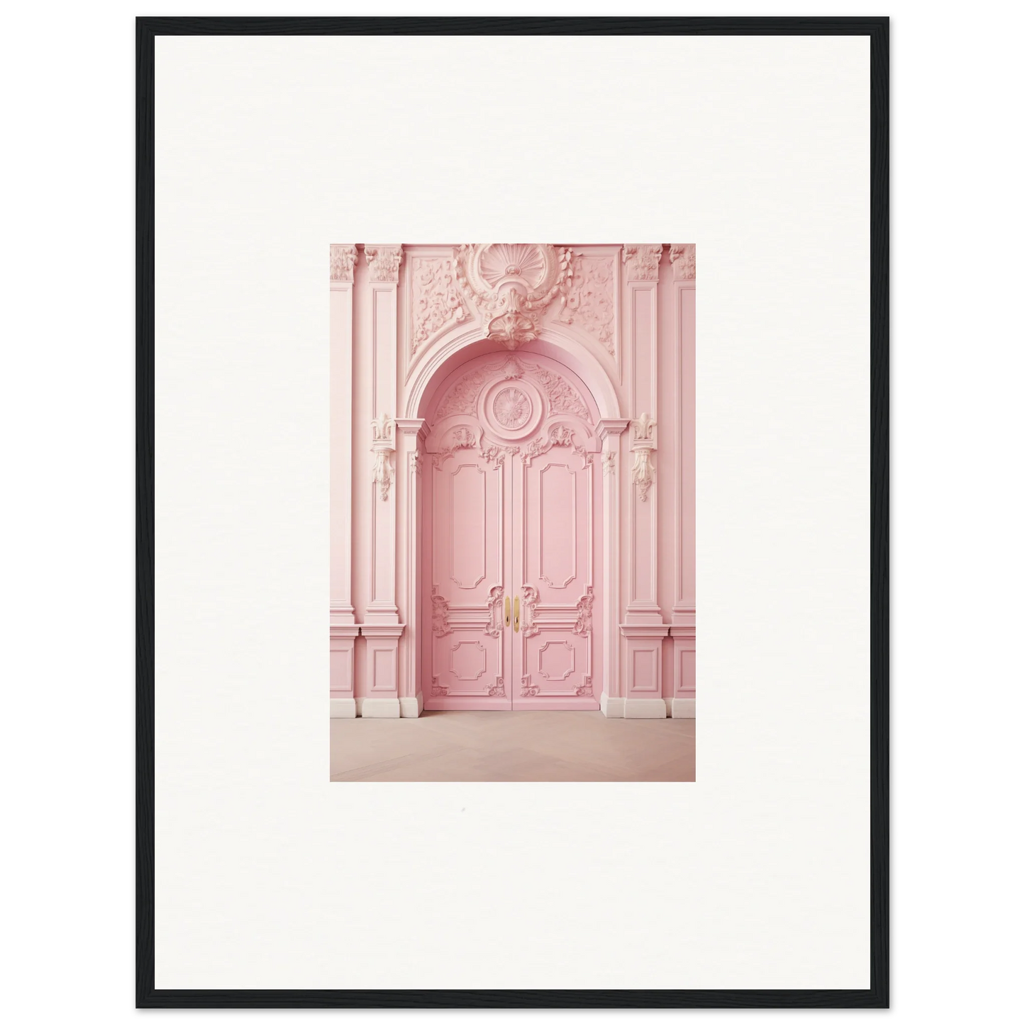 Ornate pink door with intricate moldings from the Blush Merciful Renaissance collection