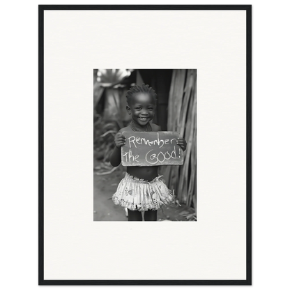 Black and white photo of a sign saying Remember the Good in Chromatic Joy Ancients framed art