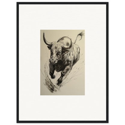 Charging bull in dramatic black and white brushstrokes for Ebullient Storm Release