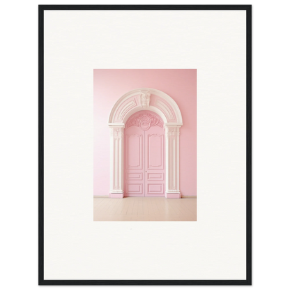 Ornate pink door with arched frame in Portal Fantasies Unfurled framed wall art