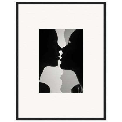 Two silhouetted profiles kissing in Nouveau Love Symphony framed wall art design