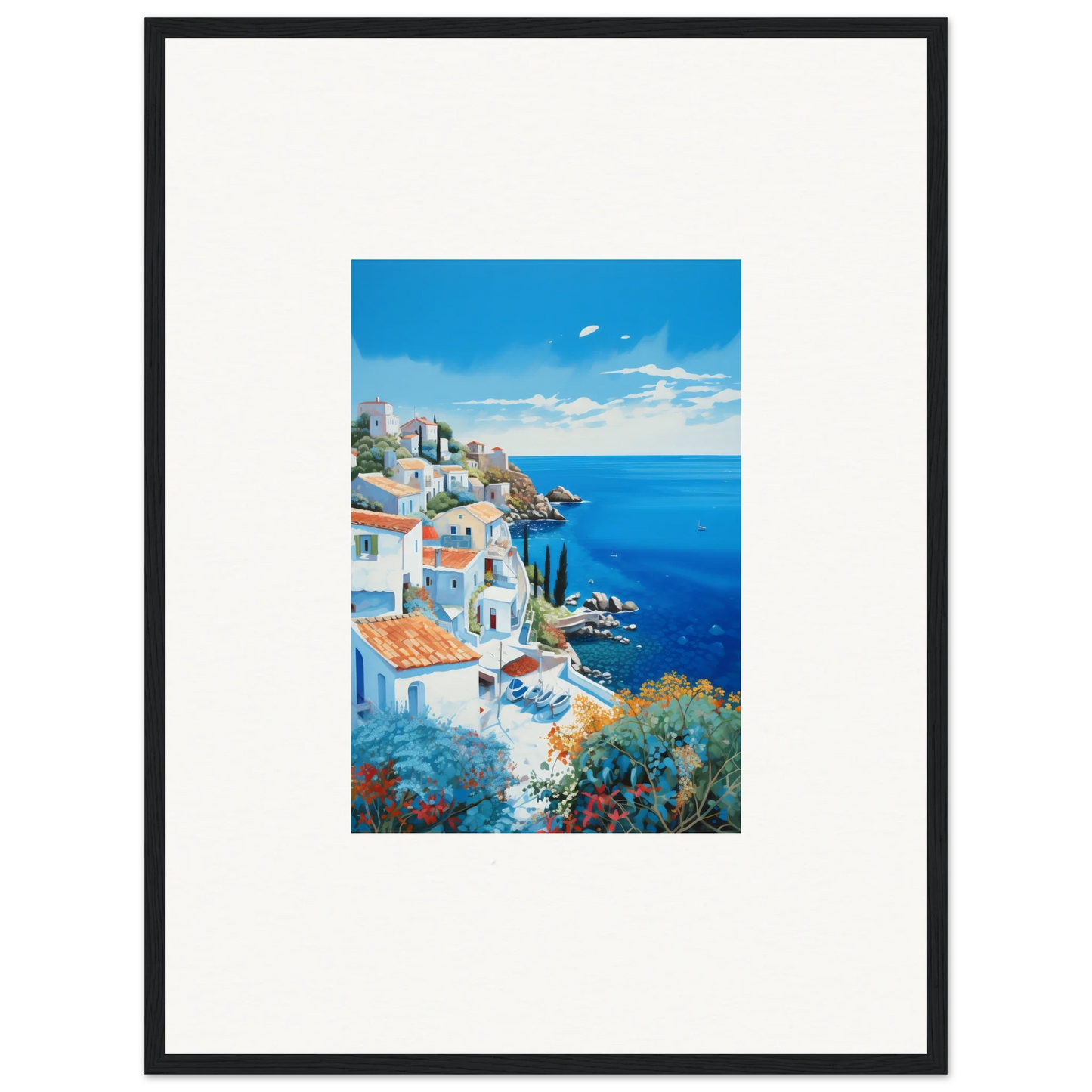 Framed artwork of Mediterranean coastal view in Sunlit Dreamscape Promise special edition art™