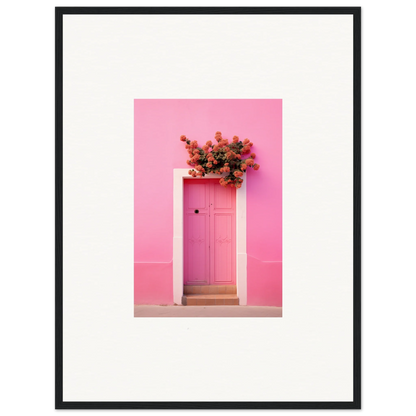 Pink door with red flowers above, perfect for Quantum Pink Serenade framed wall art