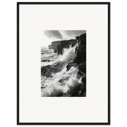 Dramatic black and white waves crash on cliffs in Rock Impressions special edition art