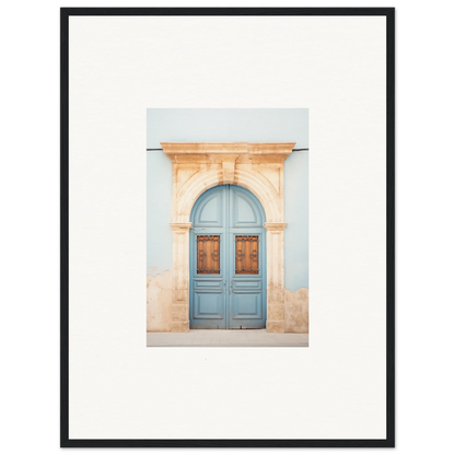 Light blue arched door with ornate peach framing in special edition art™ design