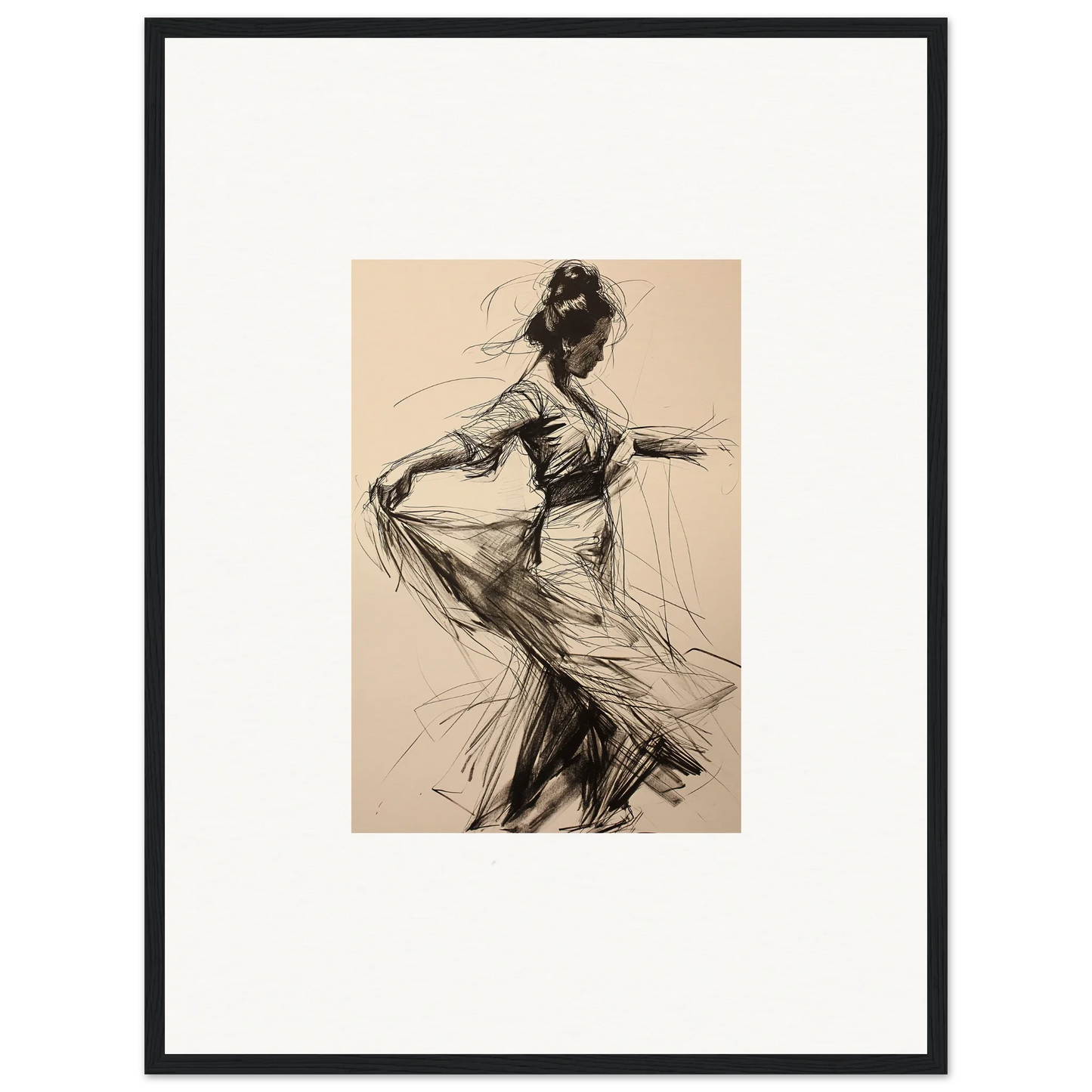 Gestural sketch of a dancer embodies Ephemeral Motion Whispers in framed wall art