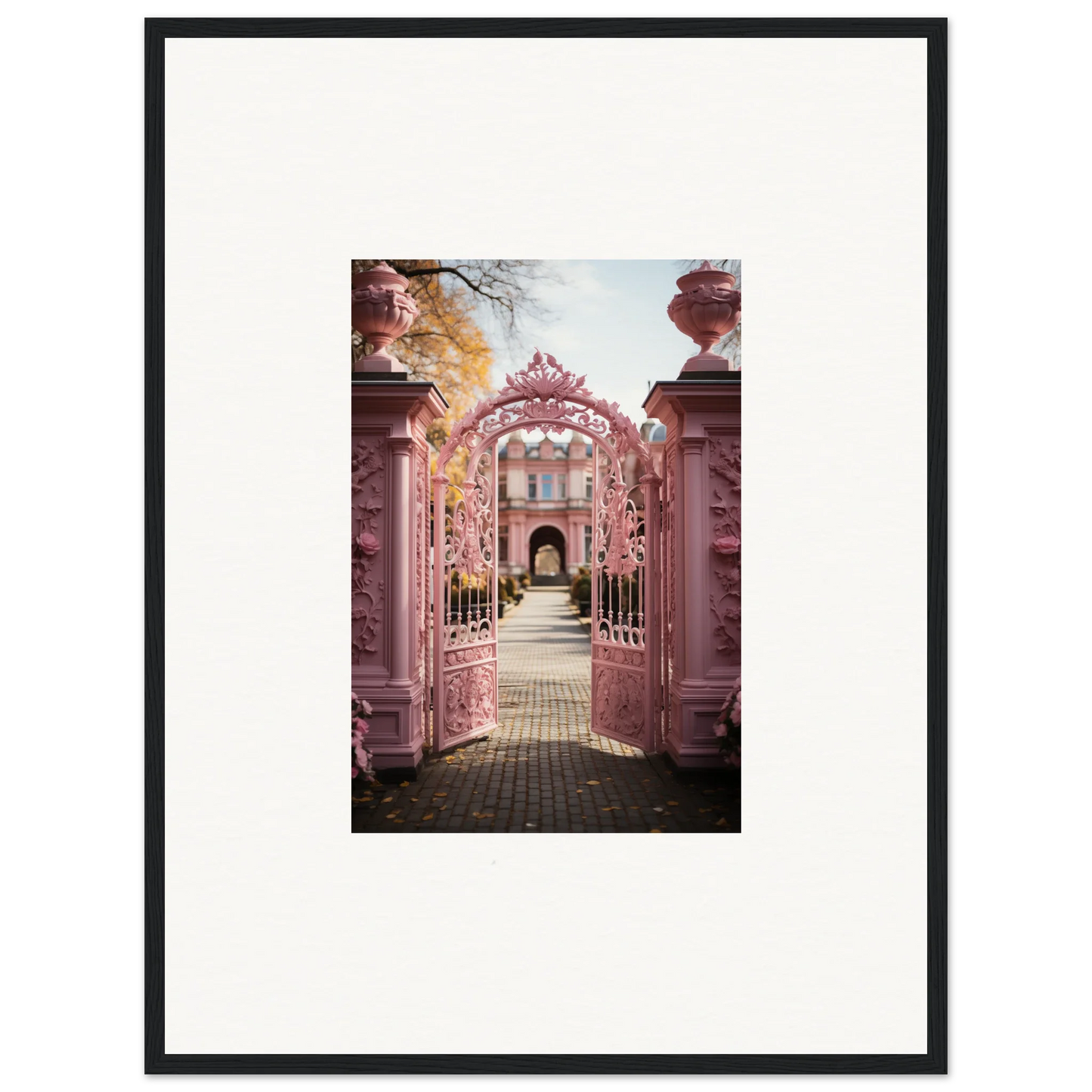 Ornate pink archway in Sugarcotton Visions Gateway leading to a dreamy garden path