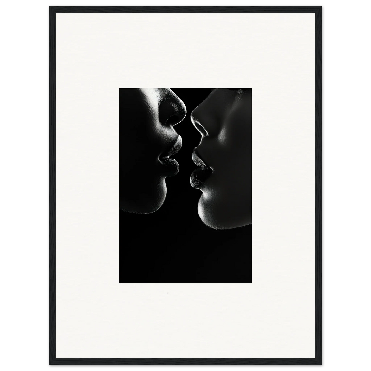 Two silhouetted profiles almost touching in Midnight Kiss Darkness special edition art