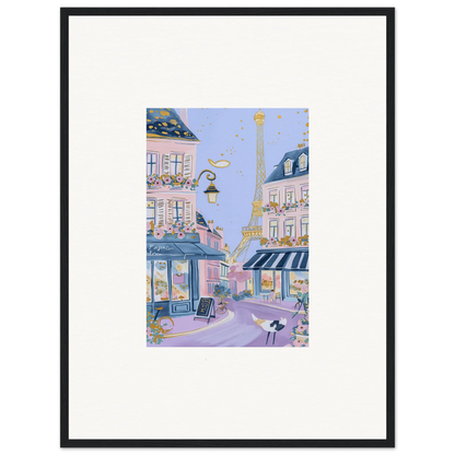 Framed watercolor of a Parisian street with Eiffel Tower for Hat Lemons Paris special edition art™