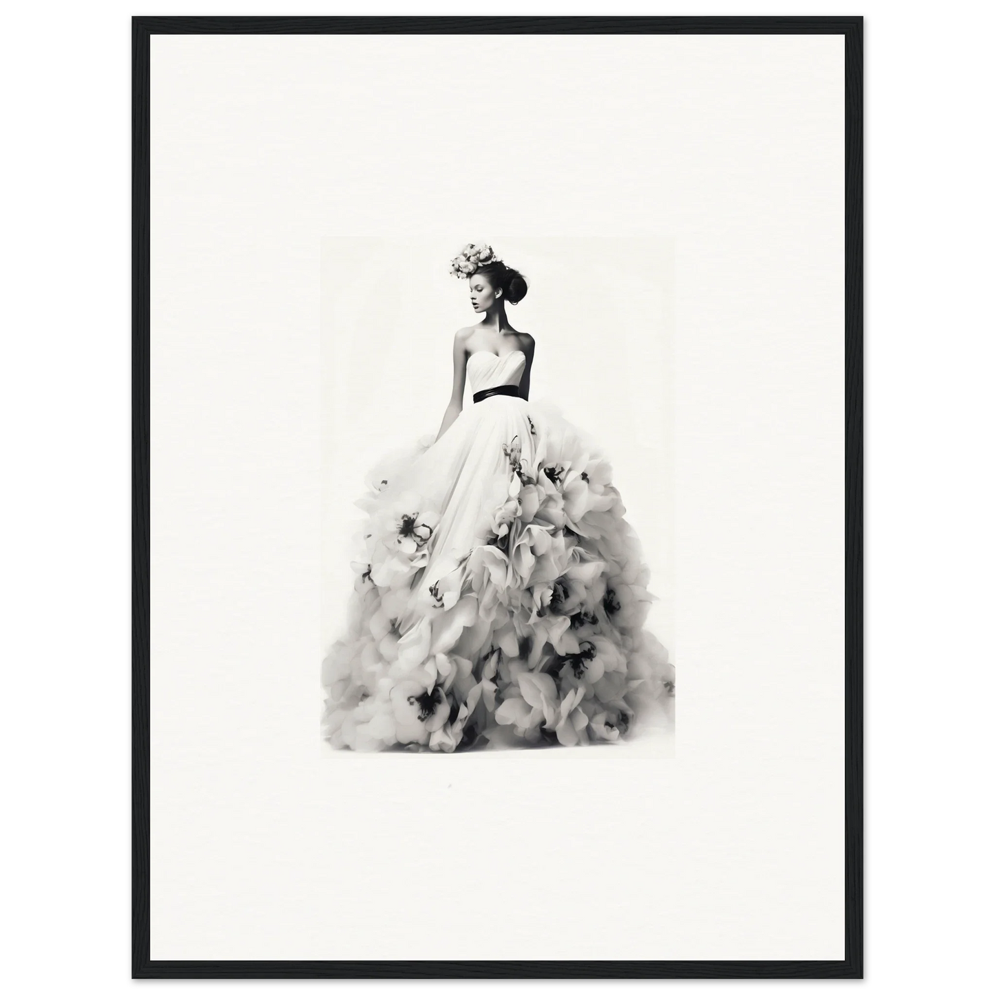 Black and white watercolor of an elegant ballgown, part of Dreams Bloom Eternal framed wall art