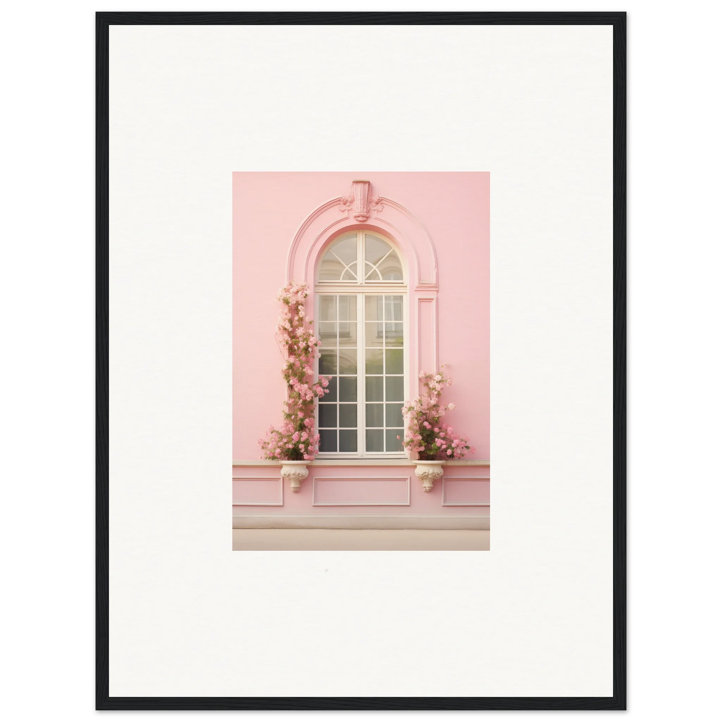 Arched pink window adorned with climbing flowers near Vitalose Rose Sonnet product