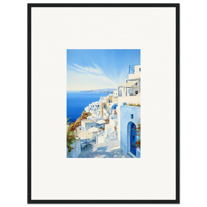 Framed photograph capturing Mediterranean Serenity Remastered with Santorini’s beauty