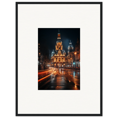 Illuminated church with ornate spires in Midnight Highway Mirage special edition art™