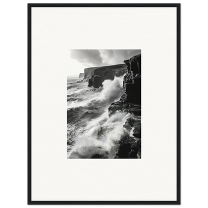 Dramatic black and white waves crash on cliffs in Tempestuous Rock Ballet special edition art™