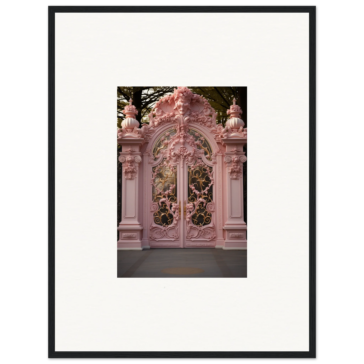 Ornate pink baroque gate with floral details in Opulent Doorscape Divinity art™