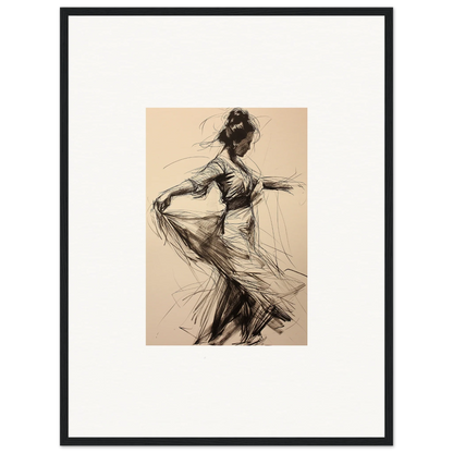 Expressive charcoal sketch of a dancer in flowing dress for Ephemeral Whirling Arcade