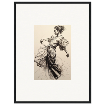 Elegant dancer sketch in flowing dress for Ephemeral Ink Serenade framed wall art