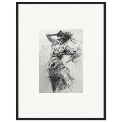 Expressive charcoal sketch of a dancer for Veiled Revisionist Muse framed wall art