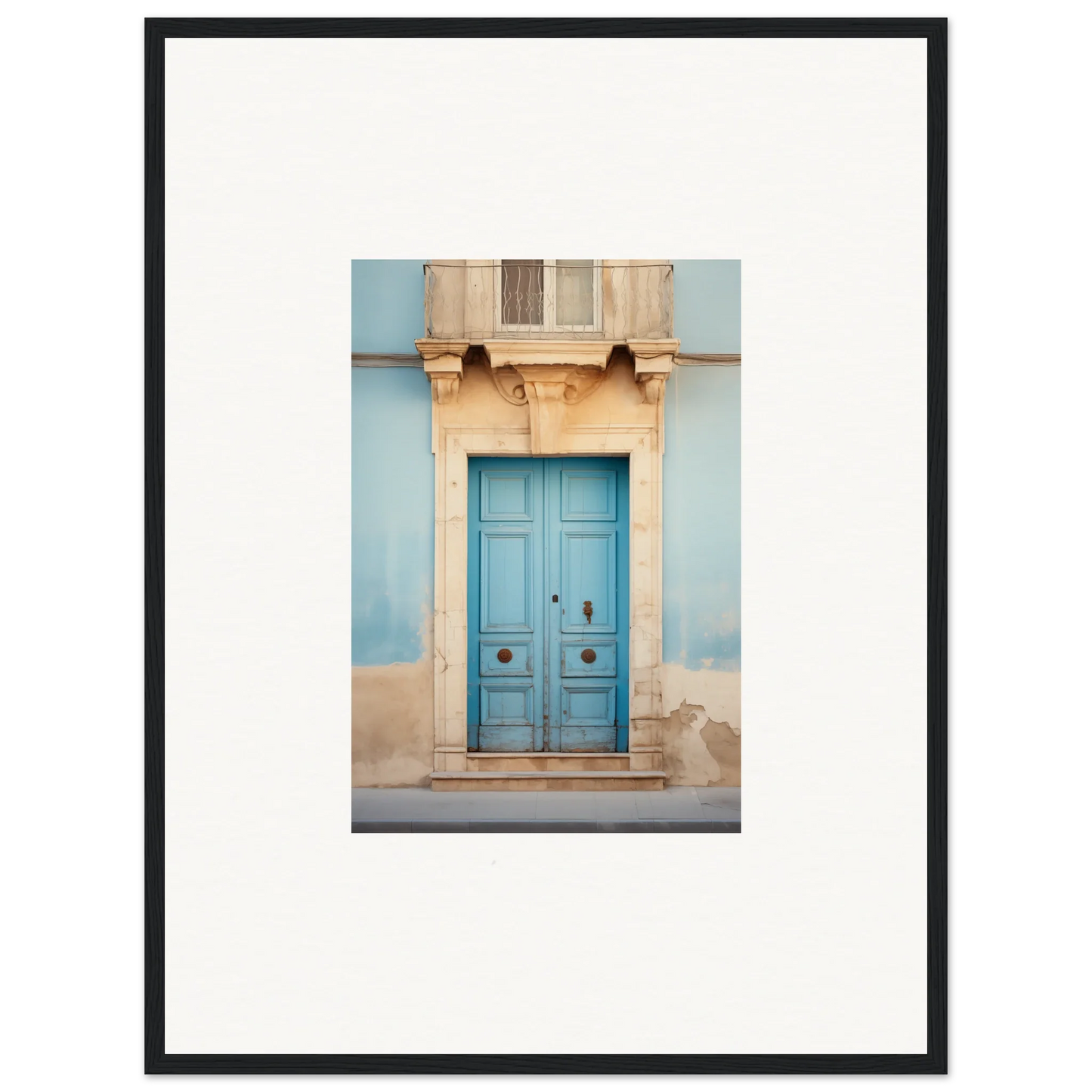 Bright turquoise wooden door with ornate details from the Ephemeral Dreamscape Doorway