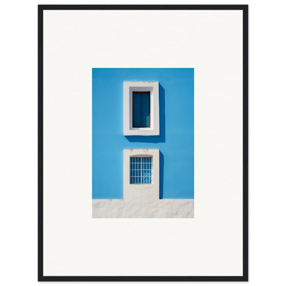 Two white-framed windows on a blue wall in Isles Encompassed Vista art piece