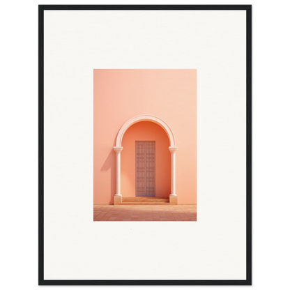 Arched doorway with peach walls and wooden door in Psychedelic Arches Discussionale art