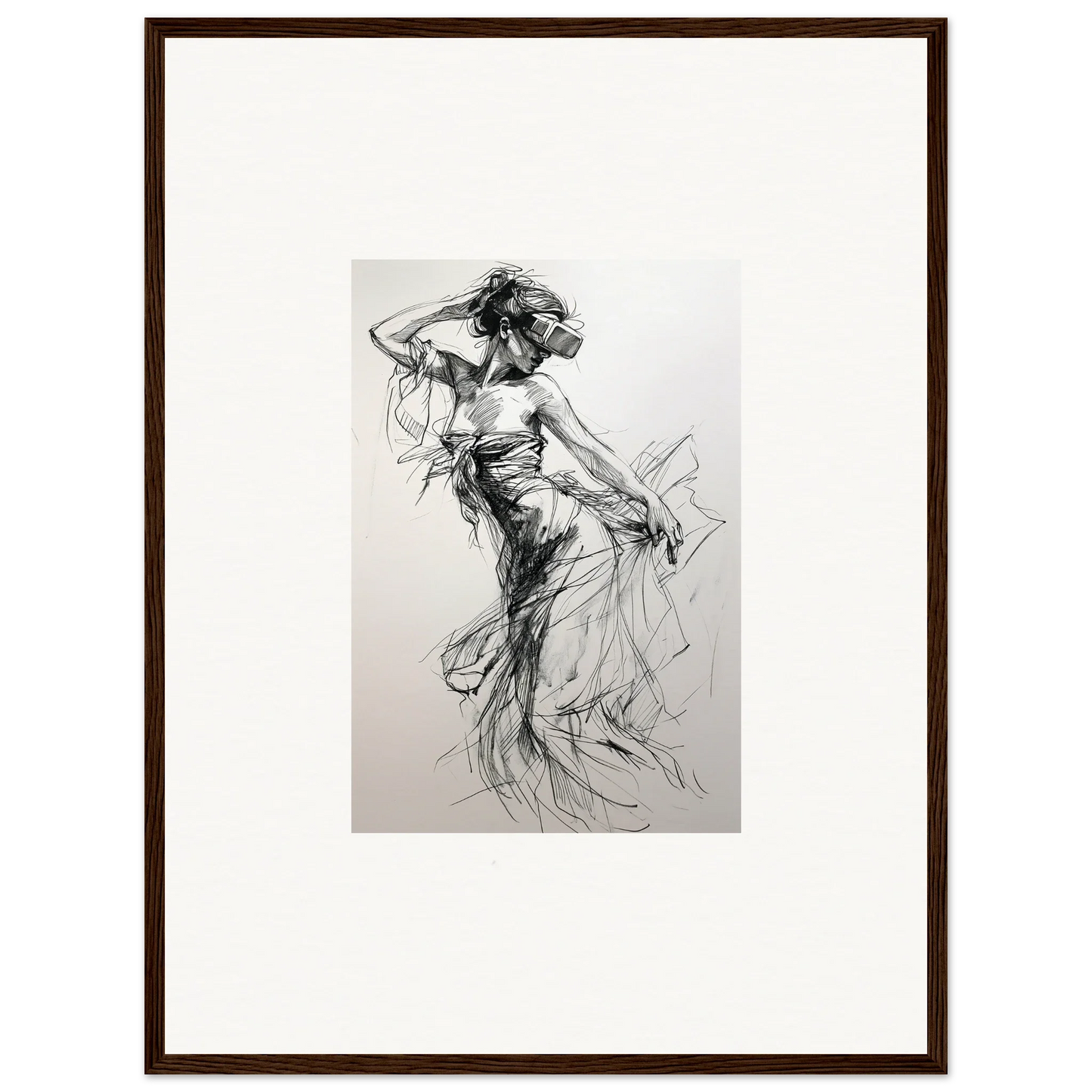 Expressive charcoal sketch of a dancer showcasing movement from Virtual Grace Sketch