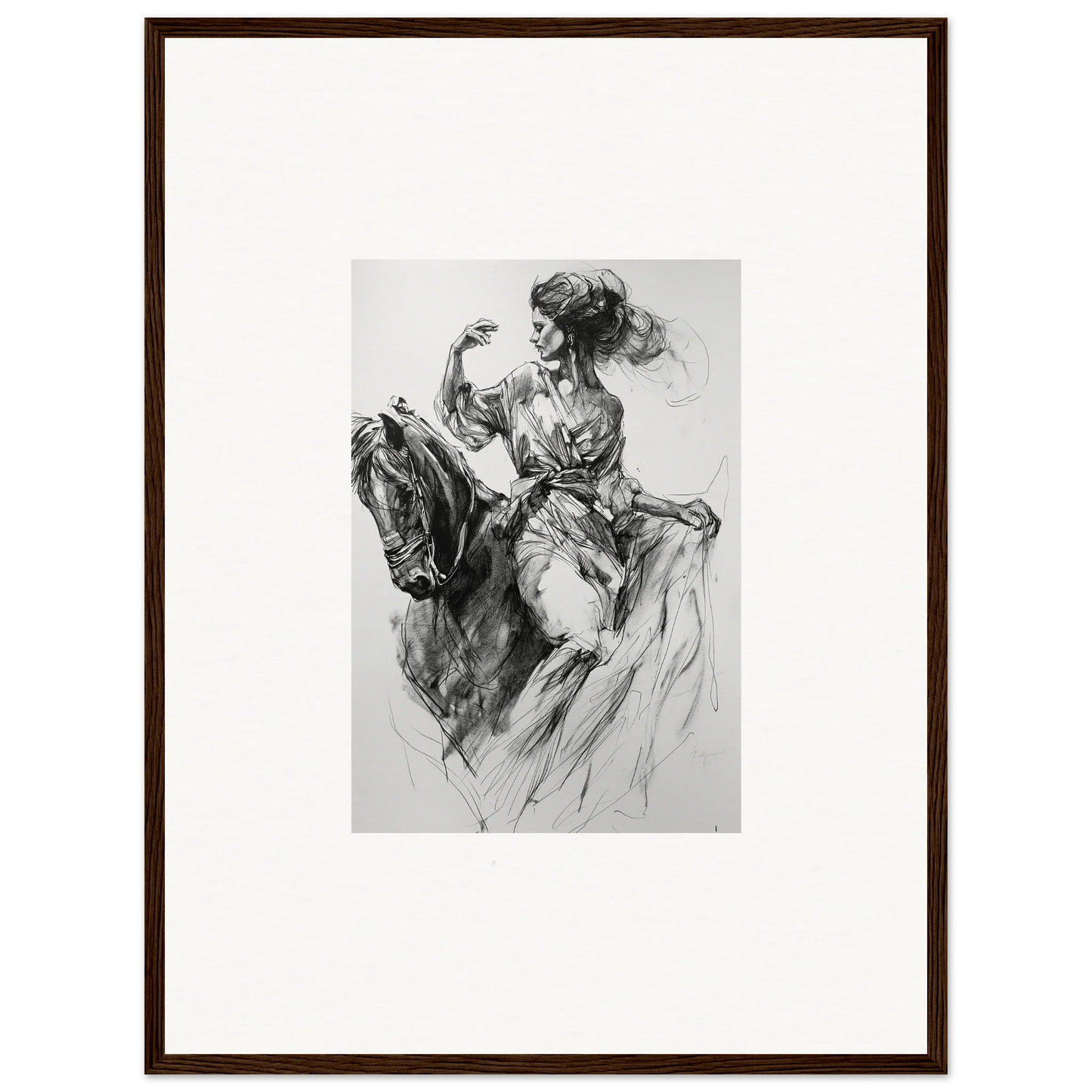 Dramatic black and white sketch of a figure on horseback for Ephemeral Journey Grafikermania