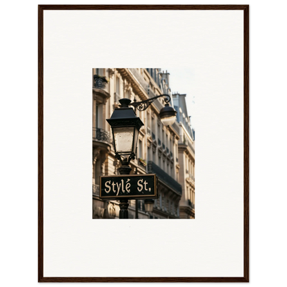 Street sign for Style St under a lamp post in a Parisian scene, perfect wall art