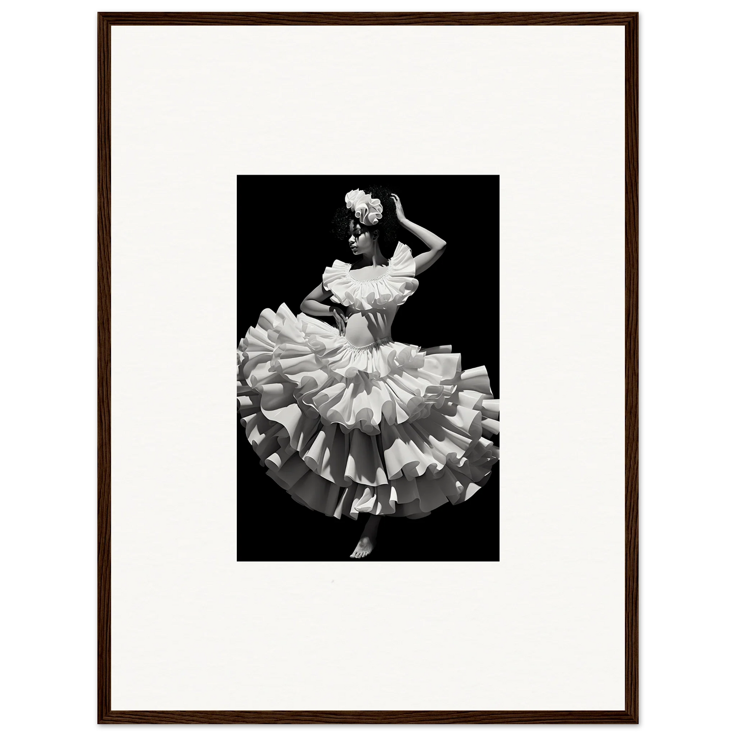 Dancer in a ruffled white dress twirling in Curves Dreamscape Illuminated art piece