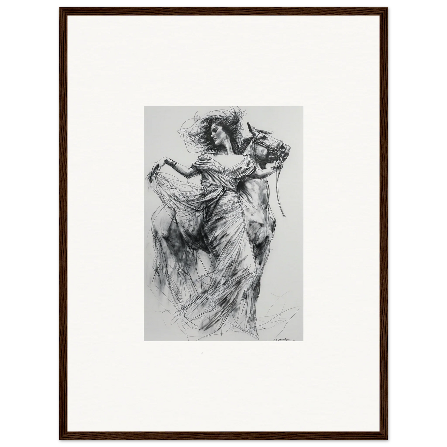 Dramatic charcoal sketch of a dancer in motion for Equestrian Ether Euphoria wall art