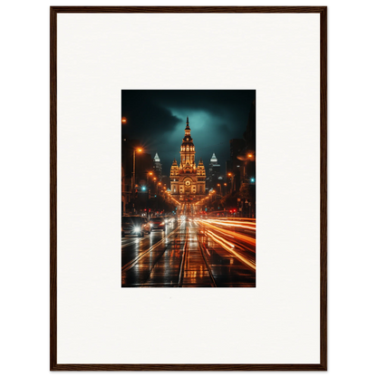 Illuminated historic building with traffic light trails in Radiant Urban Reverie art