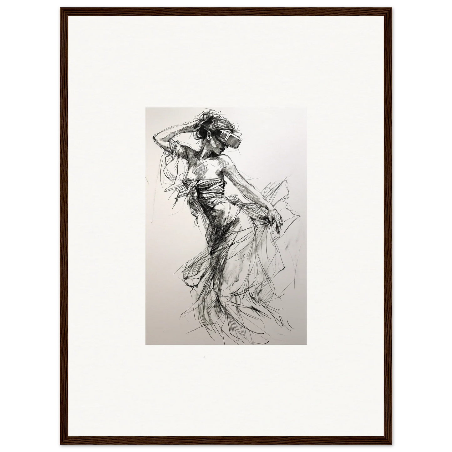 Charcoal sketch of a dancer in a flowing dress for Mystic Quantum Soliloquy special edition art™