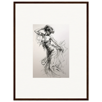 Charcoal sketch of a dancer in a flowing dress for Mystic Quantum Soliloquy special edition art™