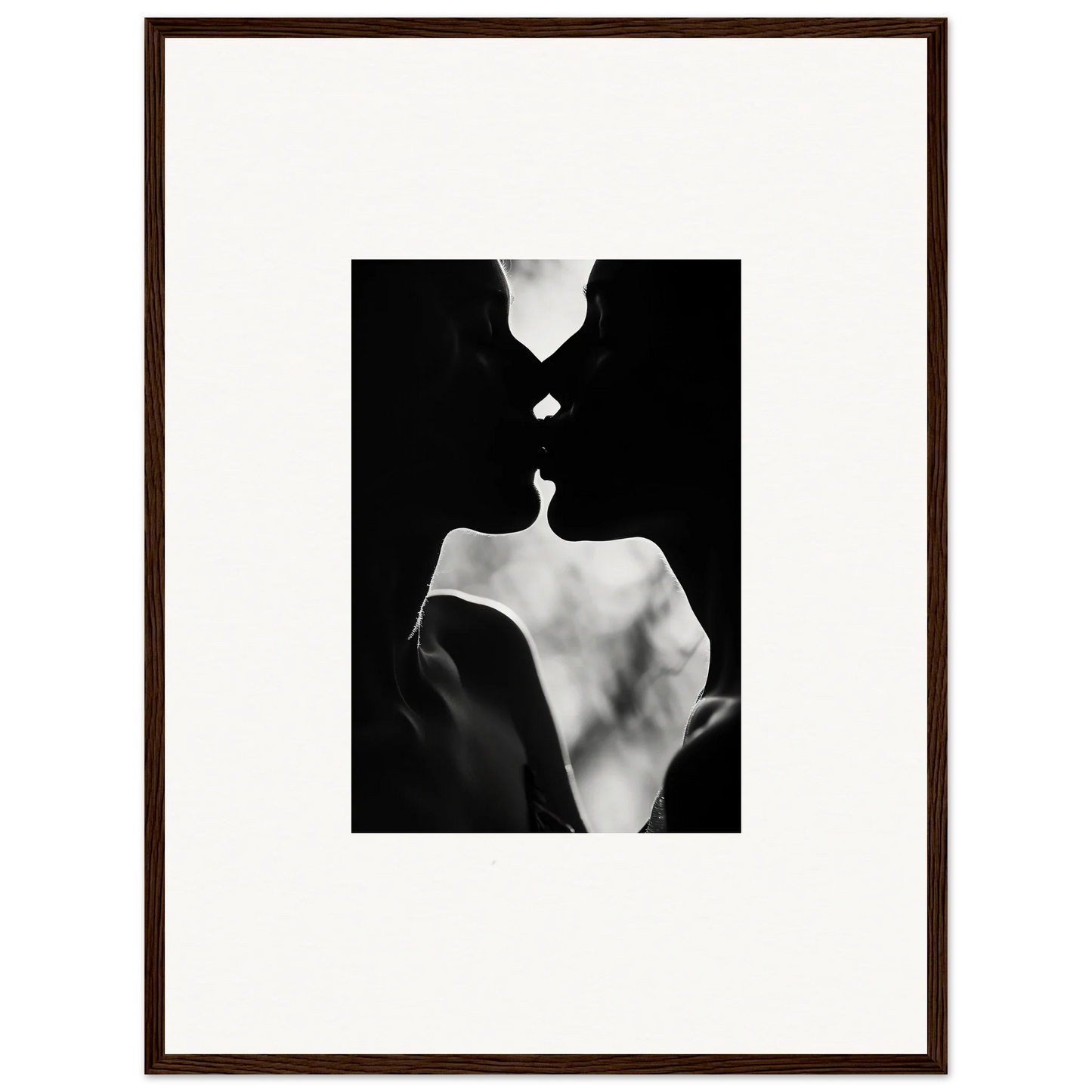 Silhouette of two figures kissing in Shadowy Dawn Nuance framed wall art