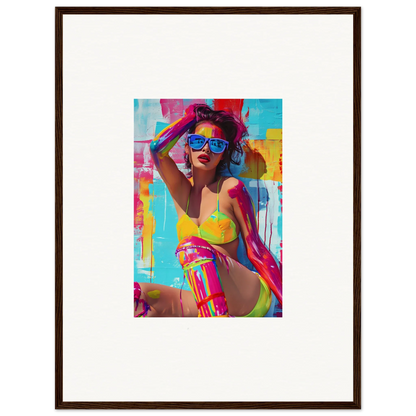 Colorful pop art canvas print of a woman in swimwear for trendy room decoration