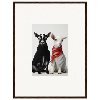 Two baby goats in red bandanas, part of Rainbow Twin Dreams framed wall art