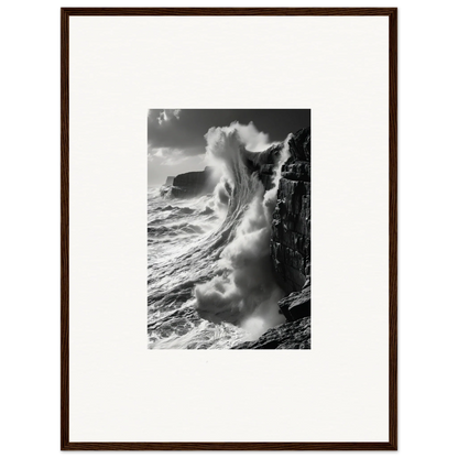 Powerful ocean wave crashing on cliffs, featured in Tidal Curved Reality framed wall art