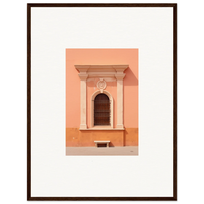 Ornate arched window on peach wall in Silent Sunset Oblique framed wall art design