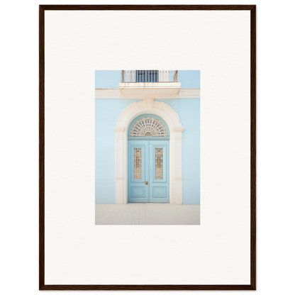 Light blue double door with ornate fanlight in Delphinium Dream Portal framed wall art