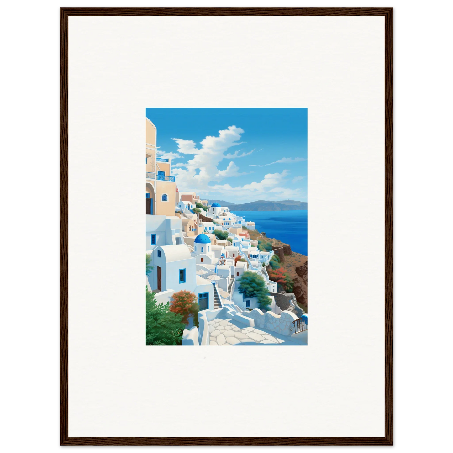 Framed photo of Santorini’s stunning white buildings for Sunday Stahl Messiração