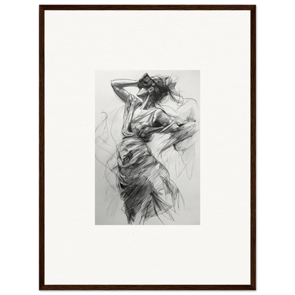 Expressive charcoal sketch of a dancer in fluid motion for Veiled Revisionist Muse framed wall art